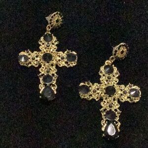 New - Gold Cross Pierced Earrings - 3” long